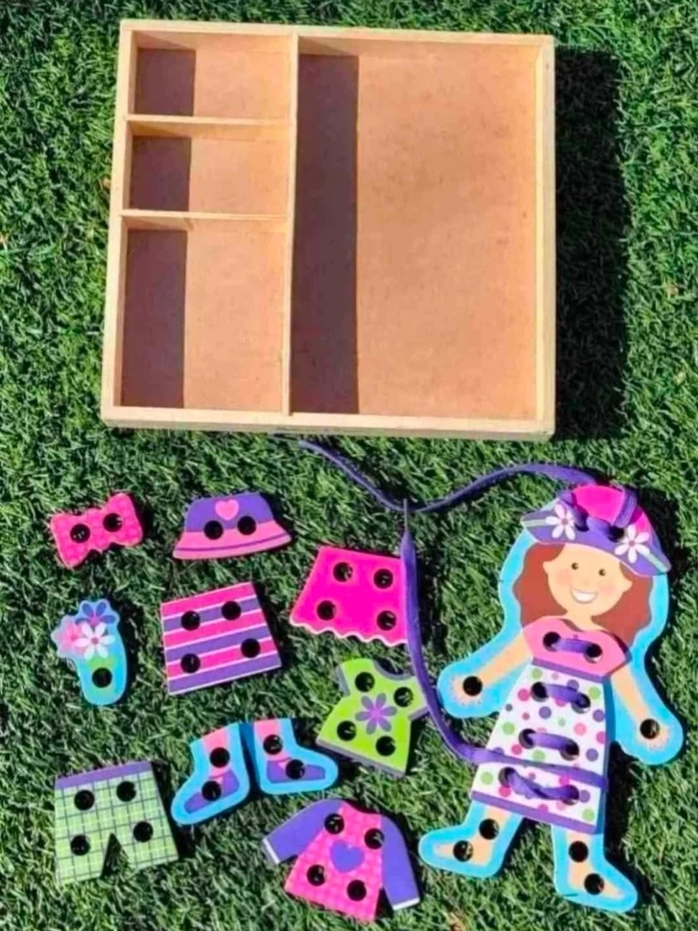 Kids Wooden Lacing Doll Toy - Pink & Purple